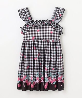 ANY KIDS ギンガム×フルーツ ワンピース水着 ブラック×サクランボ