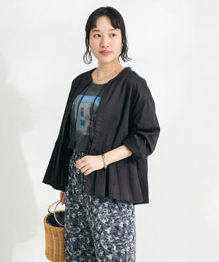 CRAFT STANDARD BOUTIQUE フリンジ紐付ペプラムブラウス Black