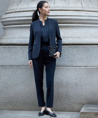 ICB L 【防シワ・速乾・洗える】Fied ノーカラージャケット ネイビー系