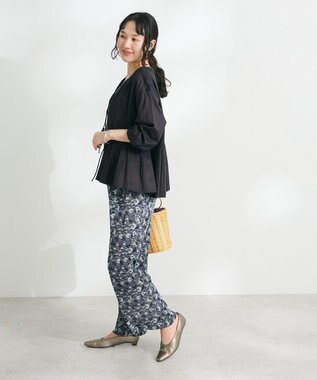 CRAFT STANDARD BOUTIQUE フリンジ紐付ペプラムブラウス Black