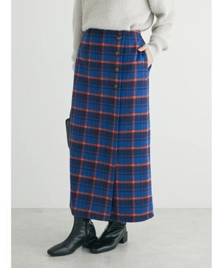 Green Parks シャギーチェックスカート Navy