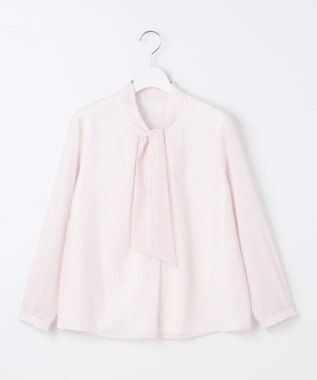 J.PRESS LADIES S カチオンストライプ ボウタイ カットソー ピンク系1