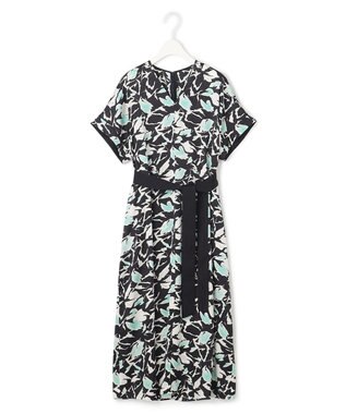 ICB 【洗える】 ウォーターフラワープリント ワンピース チャコール系柄