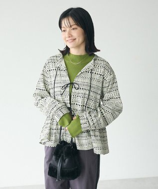 CRAFT STANDARD BOUTIQUE フリンジ紐付ペプラムブラウス Black