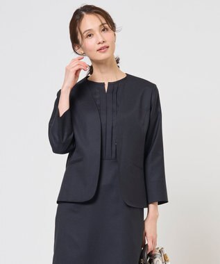 J.PRESS LADIES L OXIJEWEL ストレッチ ノーカラー ジャケット ネイビー系