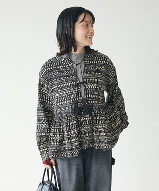 CRAFT STANDARD BOUTIQUE フリンジ紐付ペプラムブラウス Black