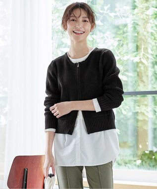 Tiaclasse 【洗える】ダブルジップリブ編みカーディガン