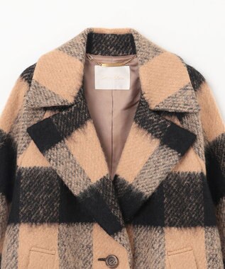 GRACE CONTINENTAL シャギーチェックチェスターコート キャメル