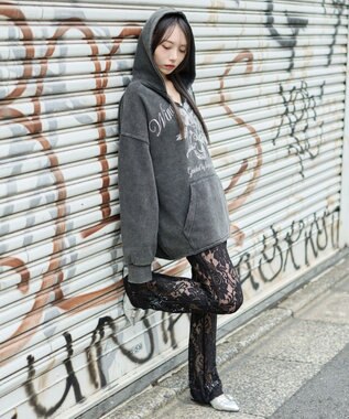 WEGO 【ユニセックス着用ITEM】ヴィンテージグラフィックキーネックプルパーカー ブラックその他