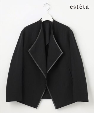 23区 L 【エステータ】ウールリネン レザートリミング ジャケット