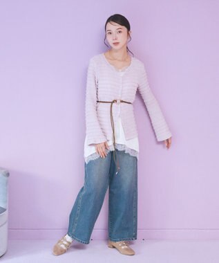 earth music&ecology 【予約】シャーリングカットカーディガン ピンク