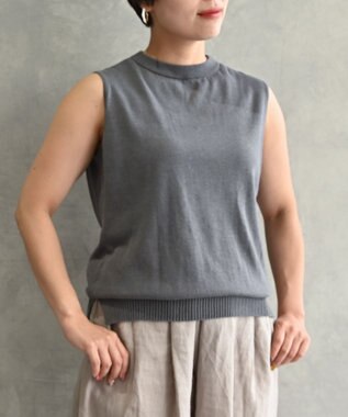 muuc 〈高品質シルク＆スーピマ超長綿〉〈洗えるニット〉ノースリーブボトルネックプルオーバー チャコールグレー