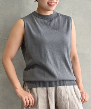 muuc 〈高品質シルク＆スーピマ超長綿〉〈洗えるニット〉ノースリーブボトルネックプルオーバー チャコールグレー