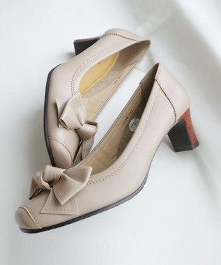 Pointer 日本製 本革リボンパンプス オークグレー