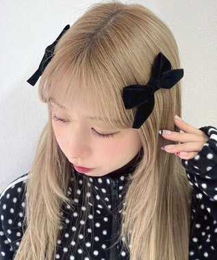 WEGO LベロアBIGリボンクリップ ブラック