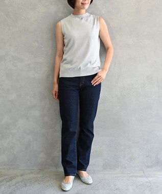 muuc 〈高品質シルク＆スーピマ超長綿〉〈洗えるニット〉ノースリーブボトルネックプルオーバー ライトグレー