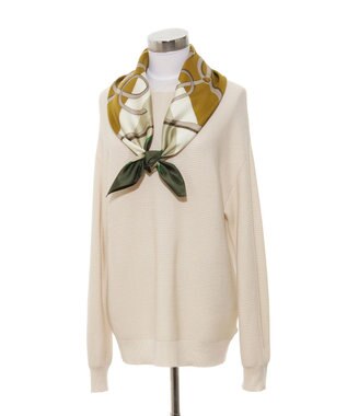 MOONBAT FURLA ビットチェーン柄シルク100%スカーフ 88×88cm オリーブグリーン