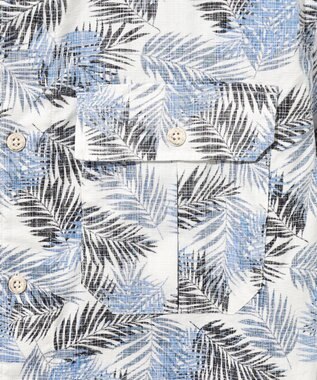 JOSEPH ABBOUD MOUNTAIN 【通気性・腰ポケット付き】ジャングルリーフプリント 半袖シャツ ホワイト系6