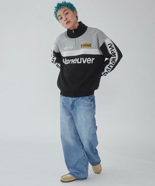 WEGO 【ユニセックス着用ITEM】レーシンググラフィックニットブルゾン ブラック