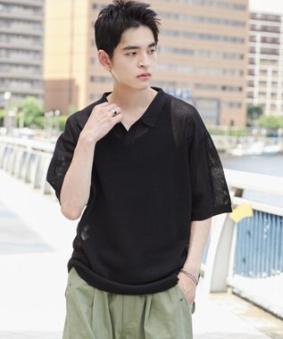 WEGO メッシュポロニットプルオーバー（S） ブラック