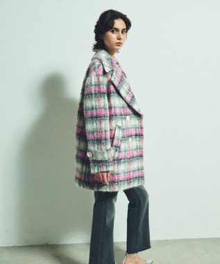 GRACE CONTINENTAL シャギーチェックピーコート ピンク