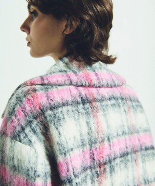 GRACE CONTINENTAL シャギーチェックピーコート ピンク