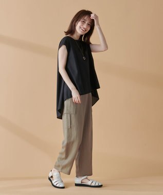 ANY 【ウエストゴム】清涼リネンカーゴパンツ ペールカーキ