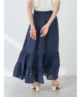 earth music&ecology ちょっとレトロなティアードスカート Dot Navy