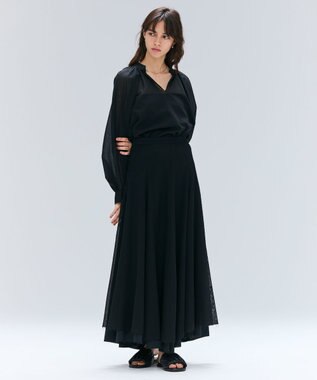 BEIGE， PINE / ウールレイヤードフレアスカート Black