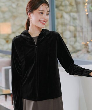 Tiaclasse 【洗える】ベロアショートパーカー