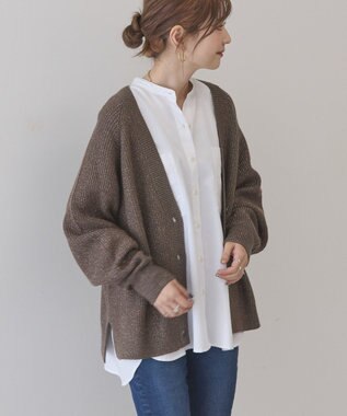 AMERICAN HOLIC バイパチラメ入りＶネック片畦ニットカーディガ Brown