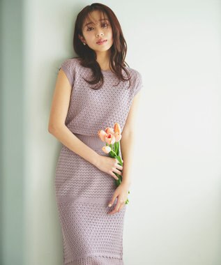  【洗える】透かし編みニット ワンピース