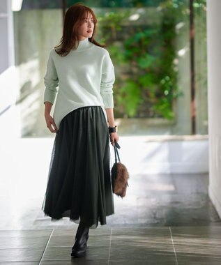 23区 L 【好評につき新色追加/CLASSY.1月号掲載】ウールカシミヤブレンド スタンドネック ニット スモーキーグリーン系