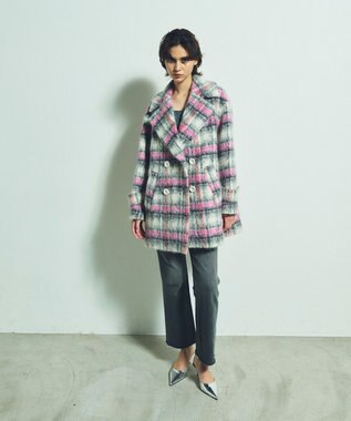 GRACE CONTINENTAL シャギーチェックピーコート ピンク