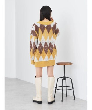 earth music&ecology ループ編みアーガイルカーディガン Yellow