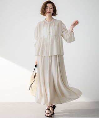 23区 【洗える】ソフトオーガンジー タック スカート ベージュ系