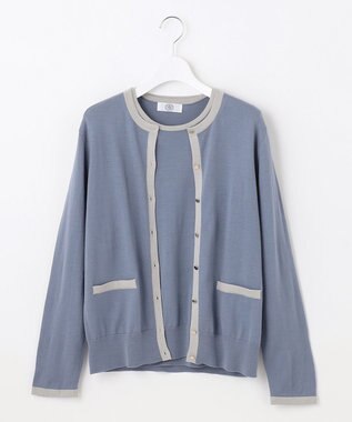 J.PRESS LADIES 【洗える】トリムツイン ニット サックスブルー系