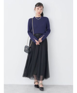 earth music&ecology 袖パールハイネックリブプルオーバー Dark Navy