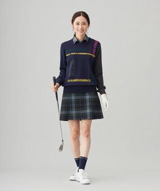 23区GOLF 【WOMEN】ロゴチェックジャガード　クルーネック ニット ネイビー系