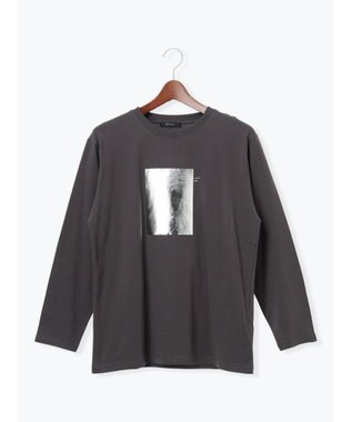 Te chichi 箔プリントロングTシャツ チャコールグレー