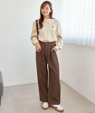 WEGO USPOLOだぼそでカラーロンT ベージュボーダー