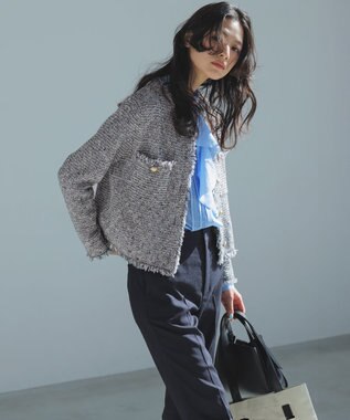 23区 L 【先行予約】アイアスマットストレッチ テーパード パンツ ネイビー