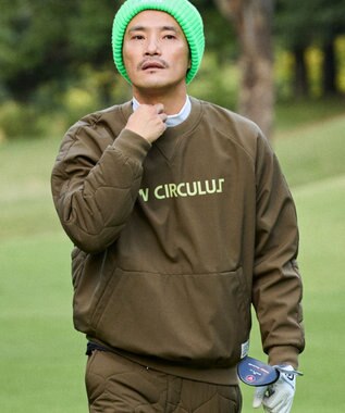 PW CIRCULUS 【3層レイヤー構造ボンディング×中綿キルティング】【MEN】中綿プルオーバー ゴルフ カーキ系