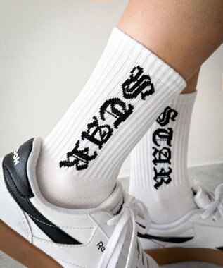 WEGO オールドイングリッシュロゴリブソックス ホワイト