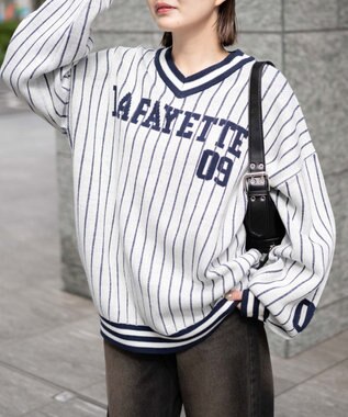 WEGO ベースボールグラフィックプルオーバーニット ホワイト