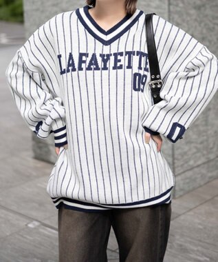 WEGO ベースボールグラフィックプルオーバーニット ホワイト