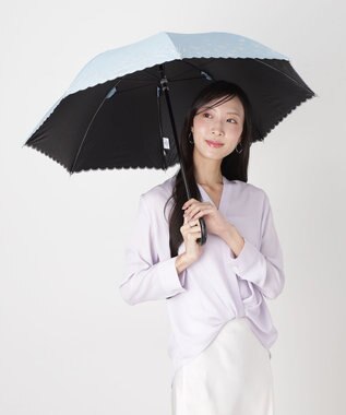 MOONBAT 【遮光率100％/遮熱/UV】LANVIN en Bleu (ランバン オン ブルー)晴雨兼用日傘 フラワーグリッター シルバースカラ刺繍 花柄 長傘 ターコイズブルー