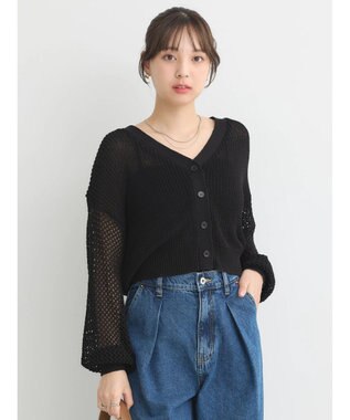 earth music&ecology メッシュカーディガン Black