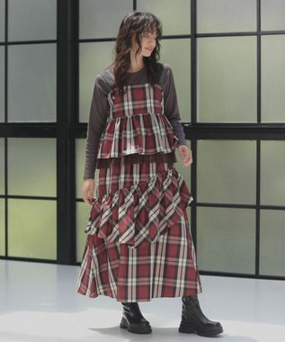 Green Parks ・ＳＵＧＡＲＳＰＯＯＮチェックドロストティアードスカー Bordeaux