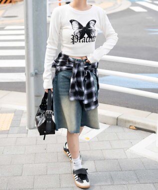 WEGO バタフライプリントロンT ホワイト